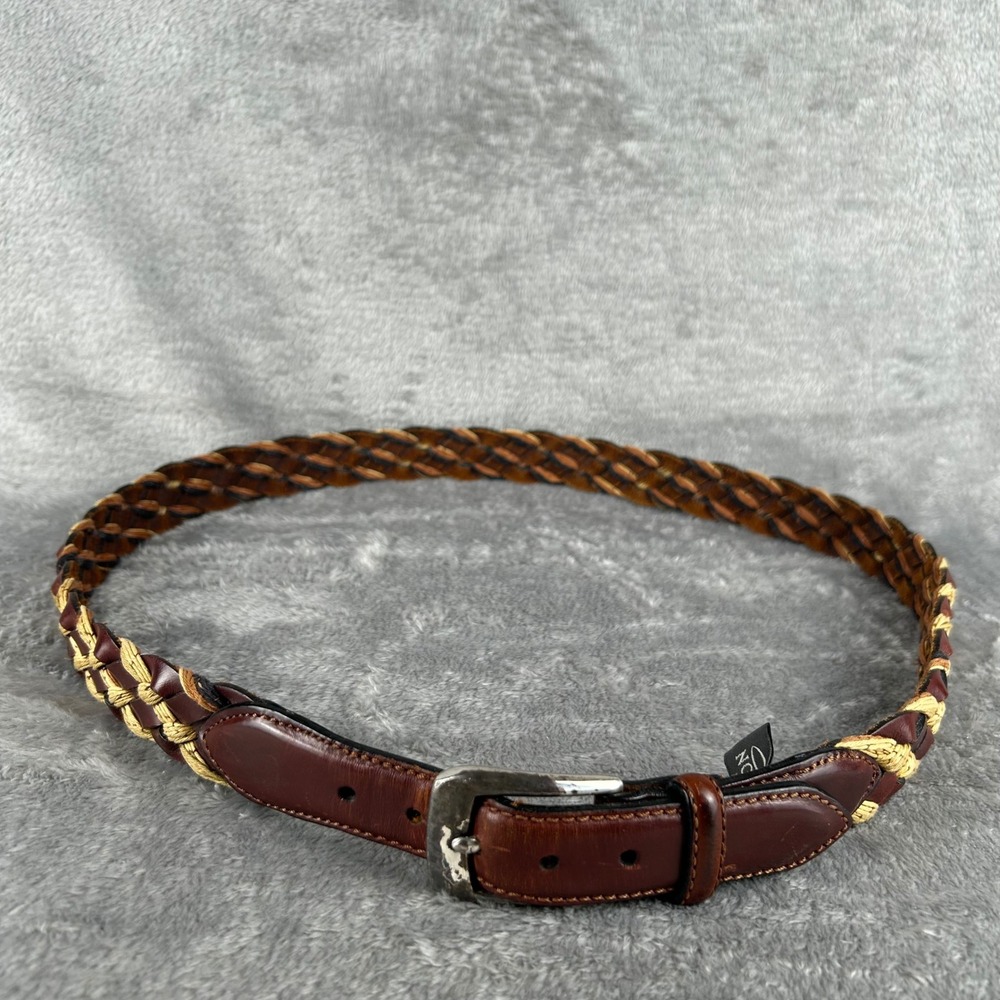 Brighton Mens Braided Leather Belt Brown Tan Vintage Size 38 PM-607